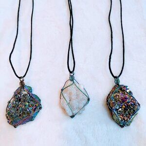 Set of 3 Wire Wrapped Aurora Quartz Corded Necklaces